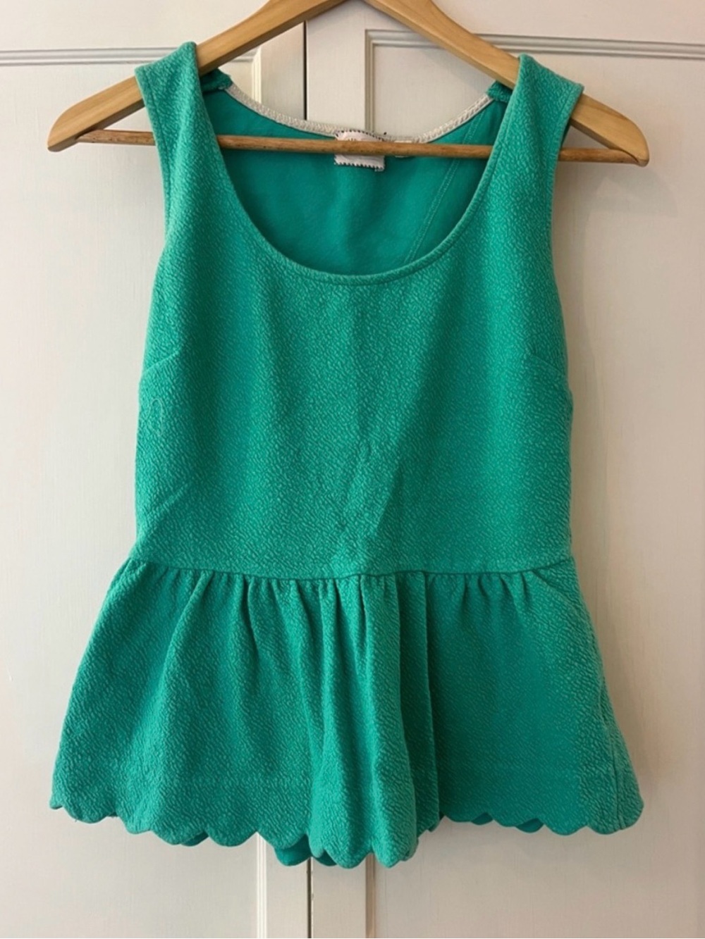 Anthropologie Teal Green Scallop Hem Peplum Tank